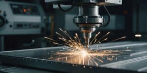A high-resolution comparison showing an antique hand-cranked lathe next to a futuristic, fully enclosed 5-axis CNC machining center