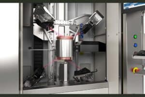Specialized 7-axis CNC lathe performing Swiss machining in the aerospace industry