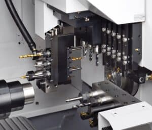 A high-tech facility showcasing the future of Swiss machining with integrated AI and automated precision systems